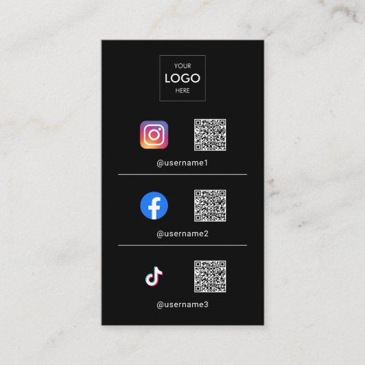 Carte De Visite Photo QR Code Logo moderne Noir (Devant)