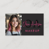 Carte De Visite Photo QR Code maquillage Artiste Hot Pink Black (Devant)