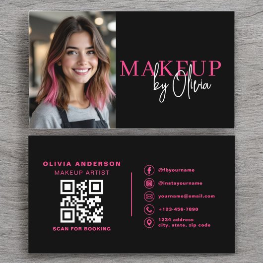 Carte De Visite Photo QR Code maquillage Artiste rose chaud