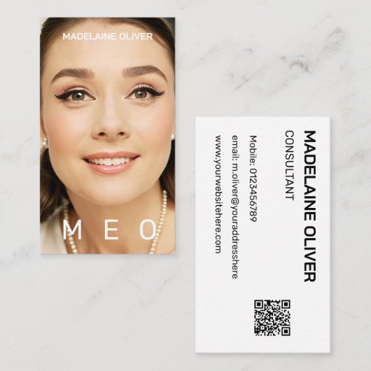 Carte De Visite Photo QR Code Monogramme Simple Élégant (Devant / Derrière)