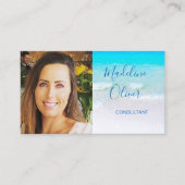 Carte De Visite Photo QR Code Ocean Beach Sea Travel Blue (Devant)