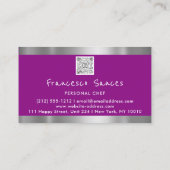 Carte De Visite Photo QR Code Personal Chef Cuisine Lounge (Dos)