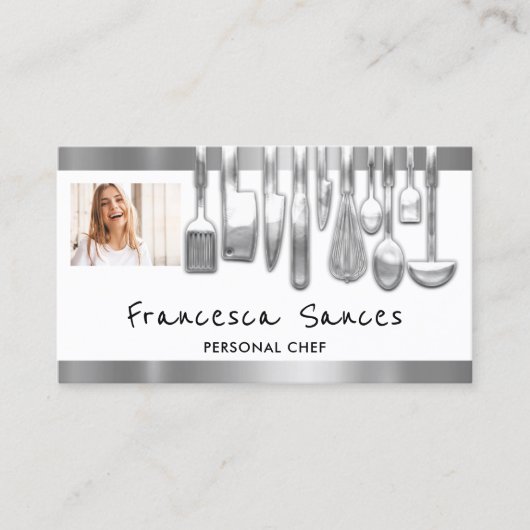 Carte De Visite Photo QR Code Personal Chef Cuisine Lounge Blanc (Devant)