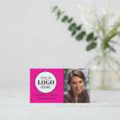 Carte De Visite Photo QR Code Pink Logo Simple (Debout devant)
