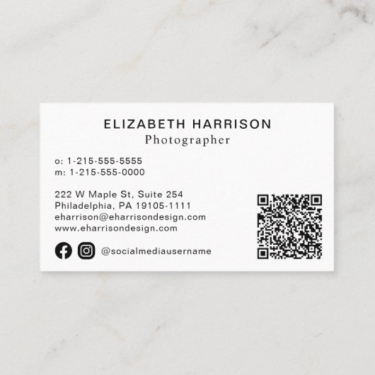 Carte De Visite Photo QR Code Professionnel (Dos)