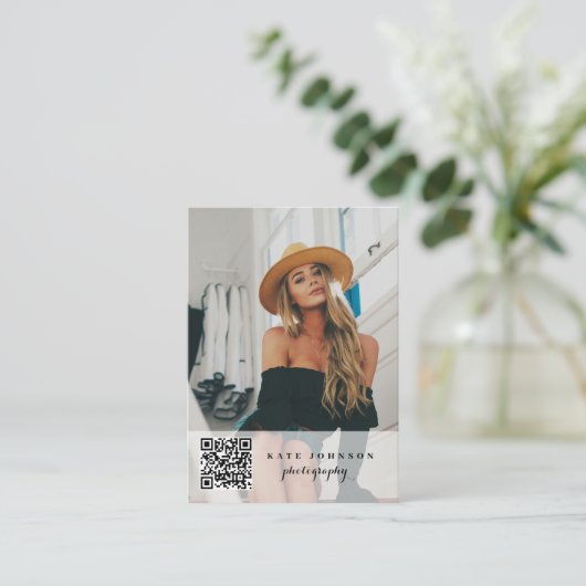 Carte De Visite Photo QR Code Script Custom Social Media Icônes (Debout devant)