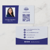 Carte De Visite Photo QRCode personnalisée professionnelle bleu (Devant / Derrière)