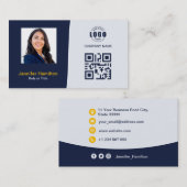 Carte De Visite Photo QRCode personnalisée professionnelle bleu fo (Devant / Derrière)
