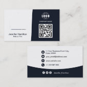 Carte De Visite Photo QRCode professionnelle bleu marine (Devant / Derrière)