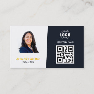 Carte De Visite Photo QRCode professionnelle photo Marine bleu jau