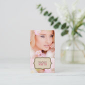 Carte de visite photo rose et beige (Debout devant)