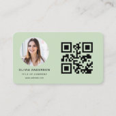 Carte De Visite Photo Sage Green QR Code (Devant)