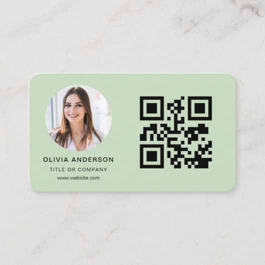 Carte De Visite Photo Sage Green QR Code (Devant)