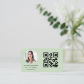 Carte De Visite Photo Sage Green QR Code (Debout devant)