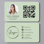 Carte De Visite Photo Sage Green QR Code