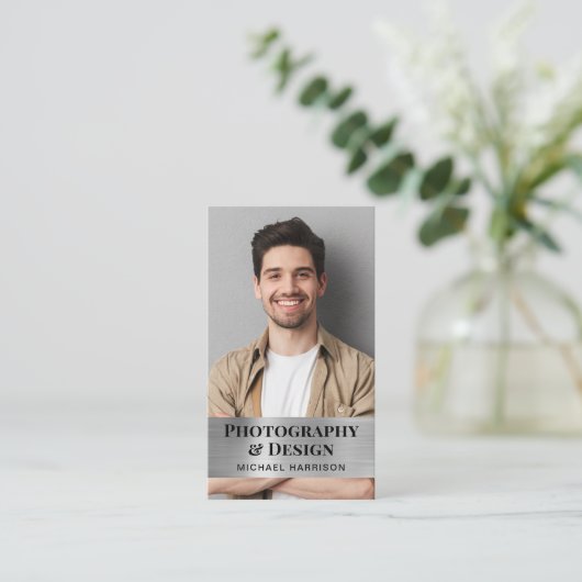 Carte De Visite Photo Silver professionnel QR Code (Debout devant)