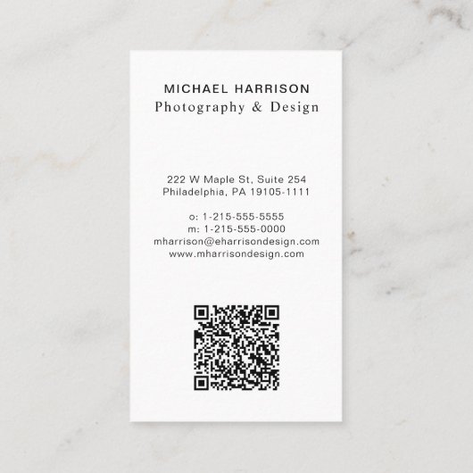 Carte De Visite Photo Silver professionnel QR Code (Dos)