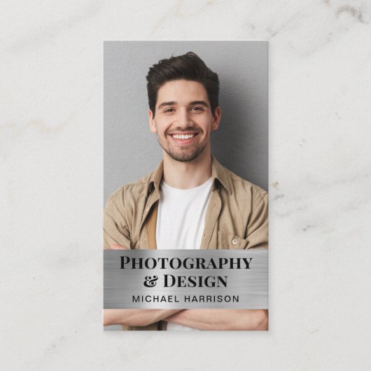 Carte De Visite Photo Silver professionnel QR Code (Devant)