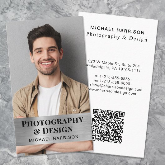 Carte De Visite Photo Silver professionnel QR Code