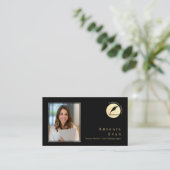 Carte De Visite Photo simple Black & Gold Feather Service (Debout devant)
