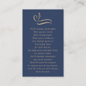 Carte De Visite Photo simple Gold Script Blue Prayer Card (Dos)