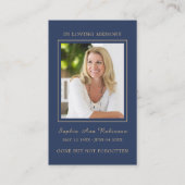 Carte De Visite Photo simple Gold Script Blue Prayer Card (Devant)