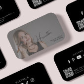 Carte De Visite Photo simple moderne script féminin QR code beauté
