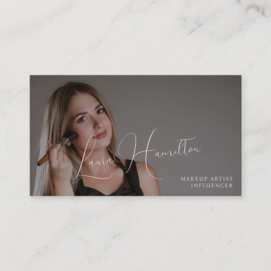 Carte De Visite Photo simple moderne script féminin QR code beauté (Devant)