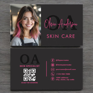 Carte De Visite Photo Skin Care QR Code Hot Rose Black