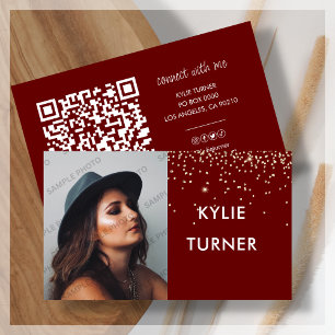 Carte De Visite Photo Social Media Red Gold Parties scintillant QR