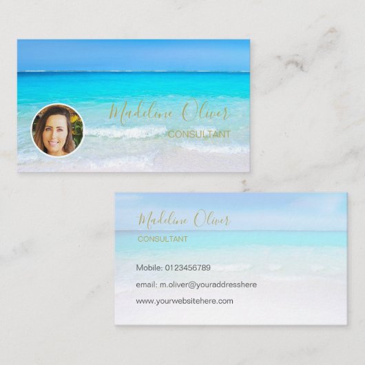 Carte De Visite Photo Travel Professionnel Gold Ocean Beach (Devant / Derrière)