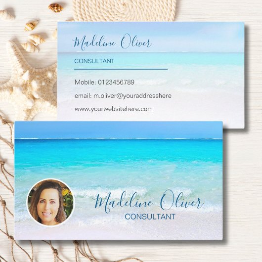 Carte De Visite Photo Travel Professionnel Ocean Beach Blue