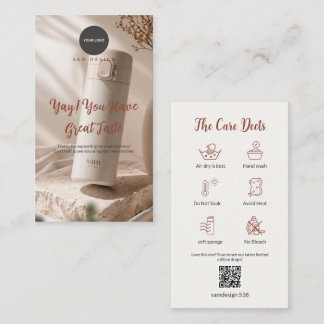 Carte De Visite Photo Tumbler Care Card Thank You Insert QR Code