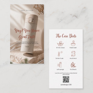 Carte De Visite Photo Tumbler Care Card Thank You Insert QR Code
