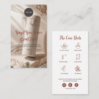 Carte De Visite Photo Tumbler Care Instruction Thank You Card Logo