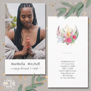 Carte De Visite Photo verticale de Boho Moon Crystals Feathers Flo