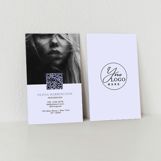 Carte De Visite Photo Violet violet minimal Code QR Logo