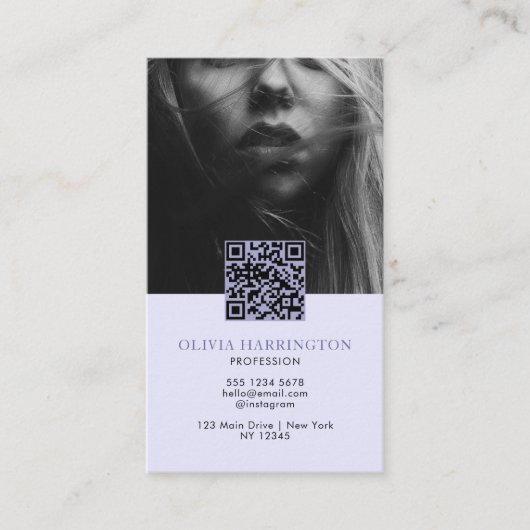 Carte De Visite Photo Violet violet minimal Code QR Logo (Devant)