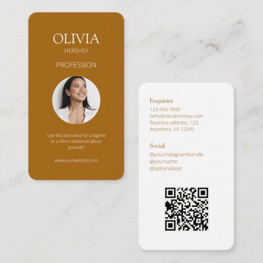 Carte De Visite Photo White / Terracotta Code social QR (Devant / Derrière)