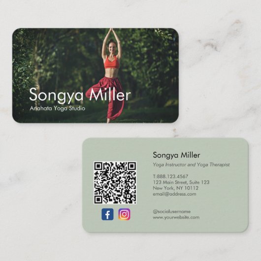 Carte De Visite Photo Yoga Enseignant Thérapeute de formation pers (Devant / Derrière)