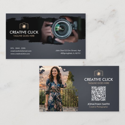 Carte De Visite Photographe à l'aquarelle moderne Code QR Ca (Devant / Derrière)
