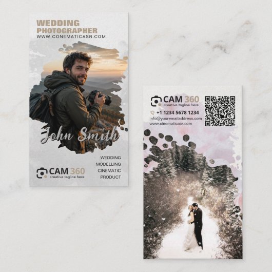 Carte De Visite Photographe à l'aquarelle moderne Code QR Ca (Devant / Derrière)