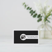 Carte De Visite Photographe appareil photo et code QR noir et blan (Debout devant)