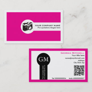 Carte De Visite Photographe appareil photo et code QR rose chaud