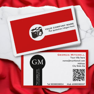 Carte De Visite Photographe appareil photo et code QR rouge