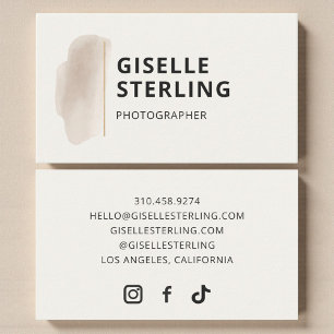 Carte De Visite Photographe Beige Neutre Aquarelle Minimaliste