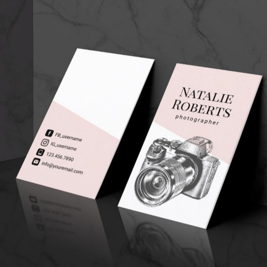 Carte De Visite Photographe Blush Pink Camera Photographie