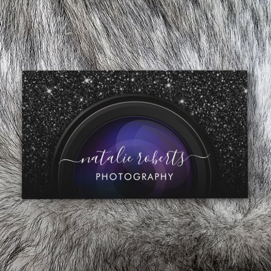 Carte De Visite Photographe Camera Chic Black Parties scintillant 