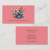 Carte De Visite Photographe Caméra Florale Aquarelle rose (Devant / Derrière)