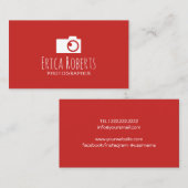 Carte De Visite Photographe Caméra Logo Minimal Red Photographie (Devant / Derrière)